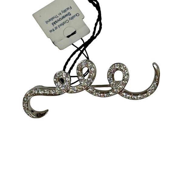 Swarovski Crystal Swirl Ribbon Bar Curly Brooch Pin Signed NWT Silver Tone 2" - Picture 3 of 8